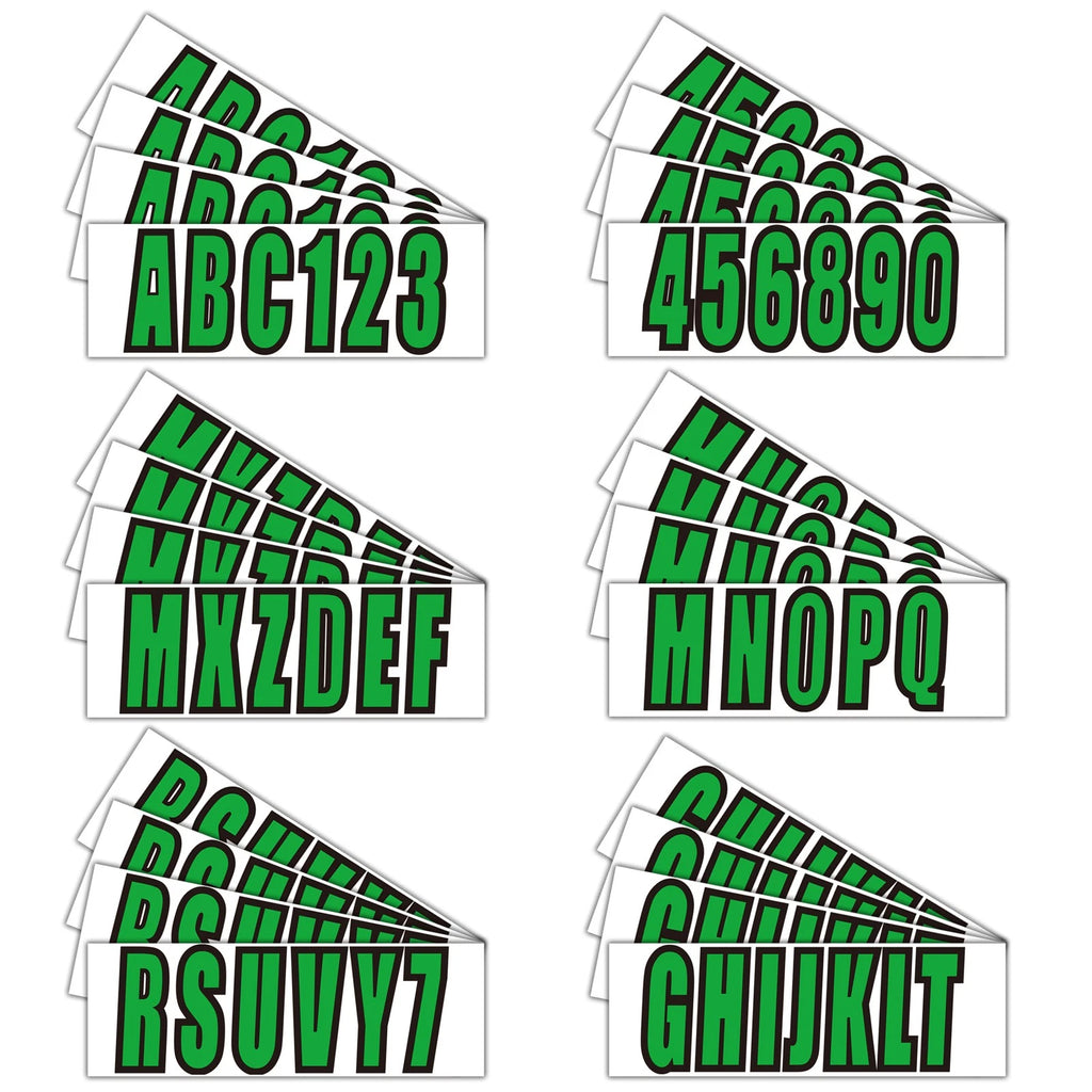 Set of 4 Green Boat Registration Numbers & Letters Marine Vinyl Decals