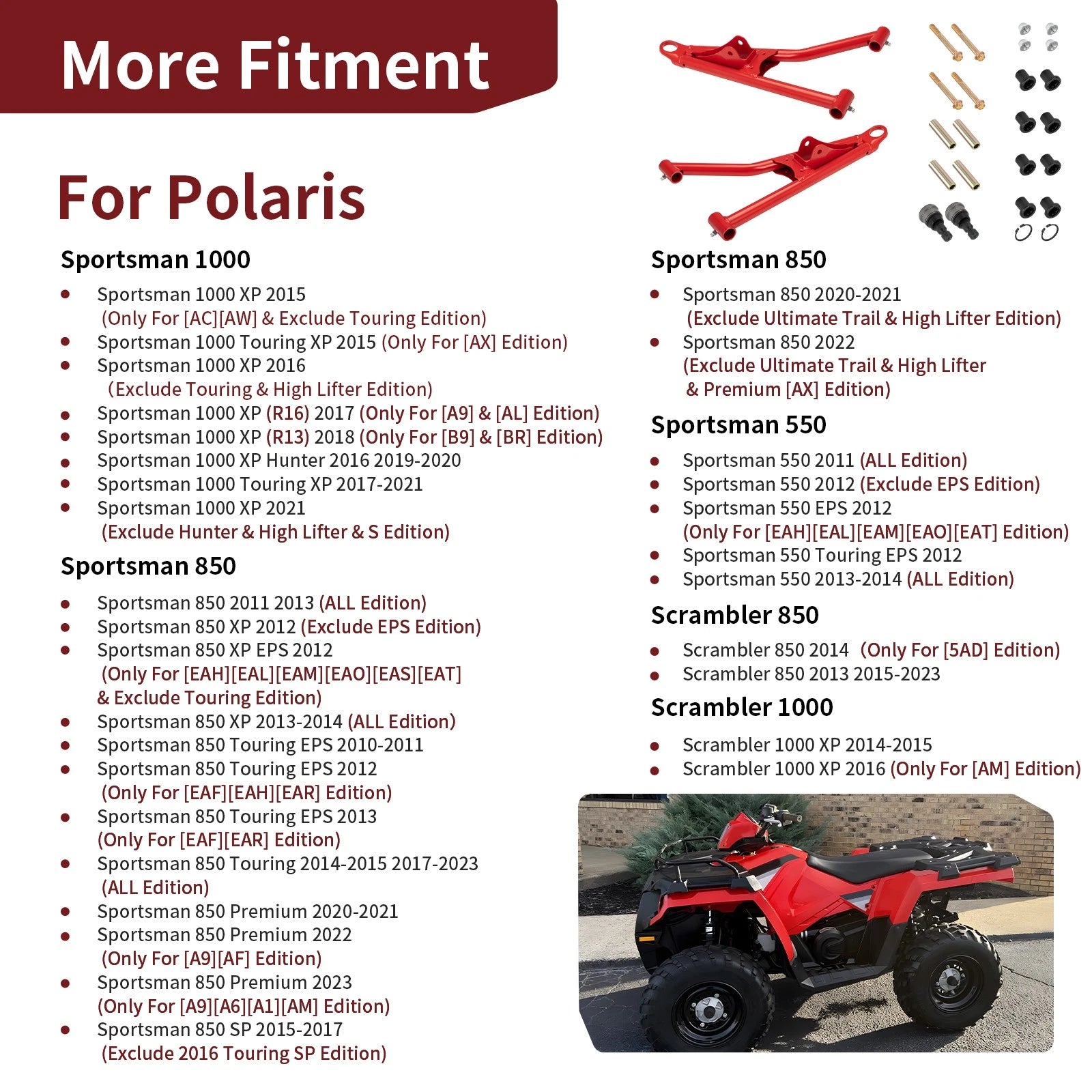 Set of 2 Upper A-Arm Kit for Polaris Sportsman (1018195-293, 1018196-293)