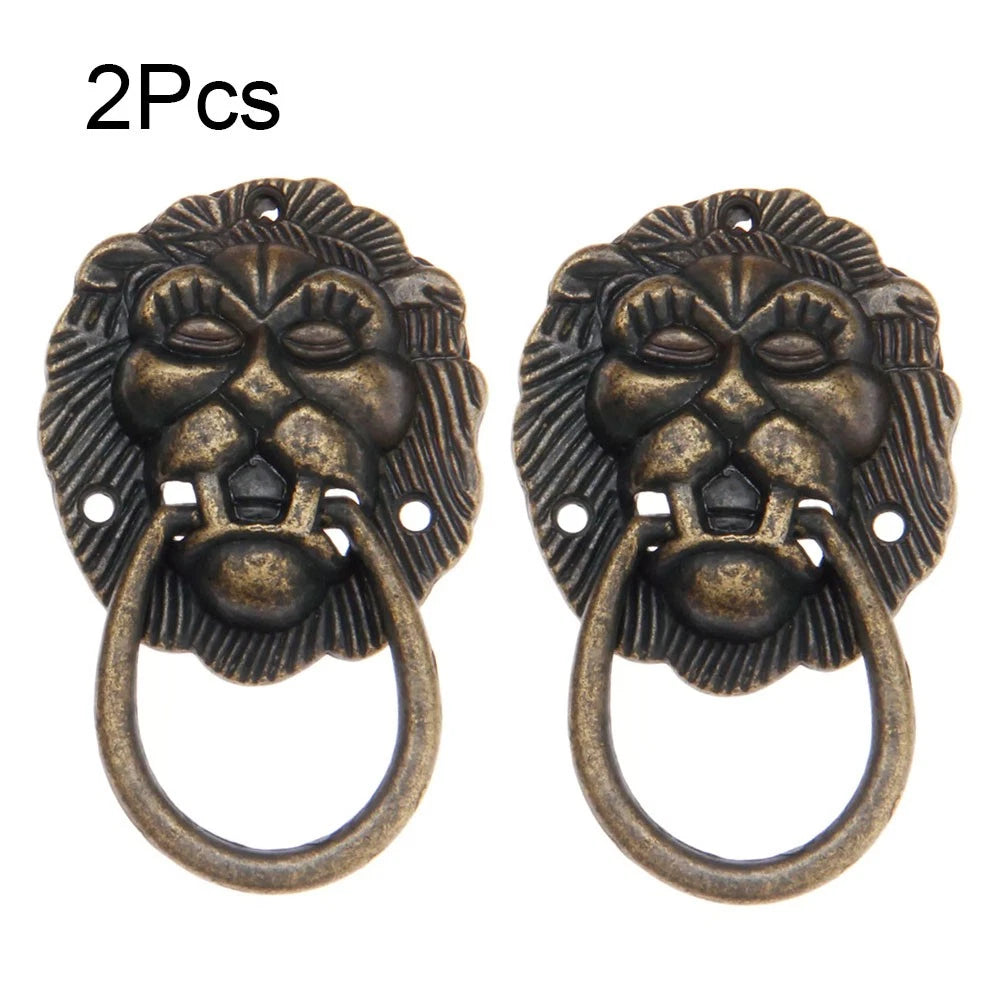 2Pcs Antique Bronze Lion Head Cabinet Knob Pull Handle 40x66mm