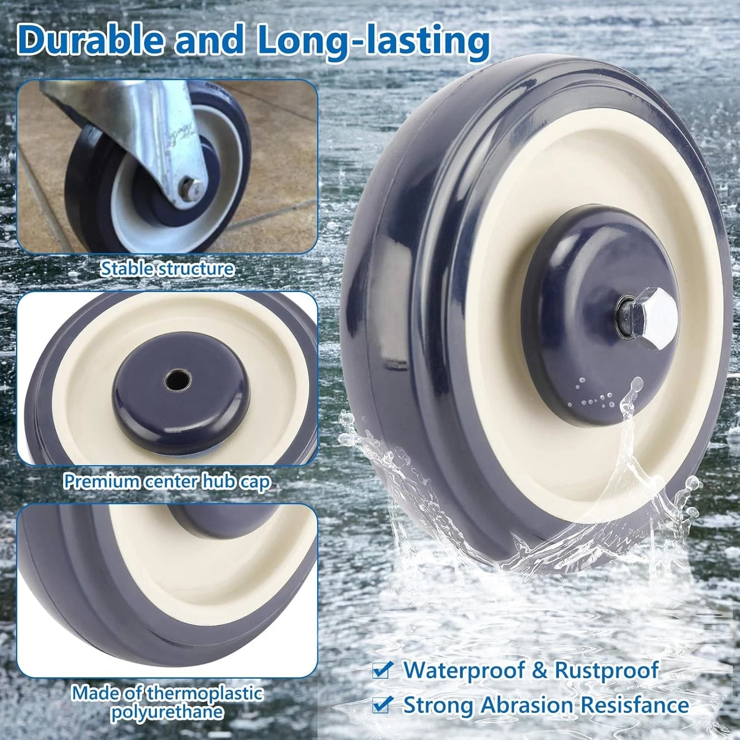 16Pcs 5" Polyurethane Shopping Cart Replacement Wheel 5/16" Bore