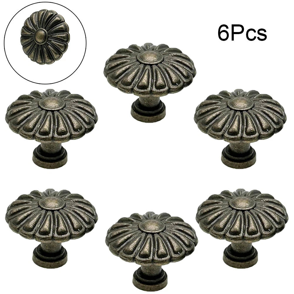 6X Antique Flower Shape Pull Handle Knob for Drawer Door Cabinet (N/A)