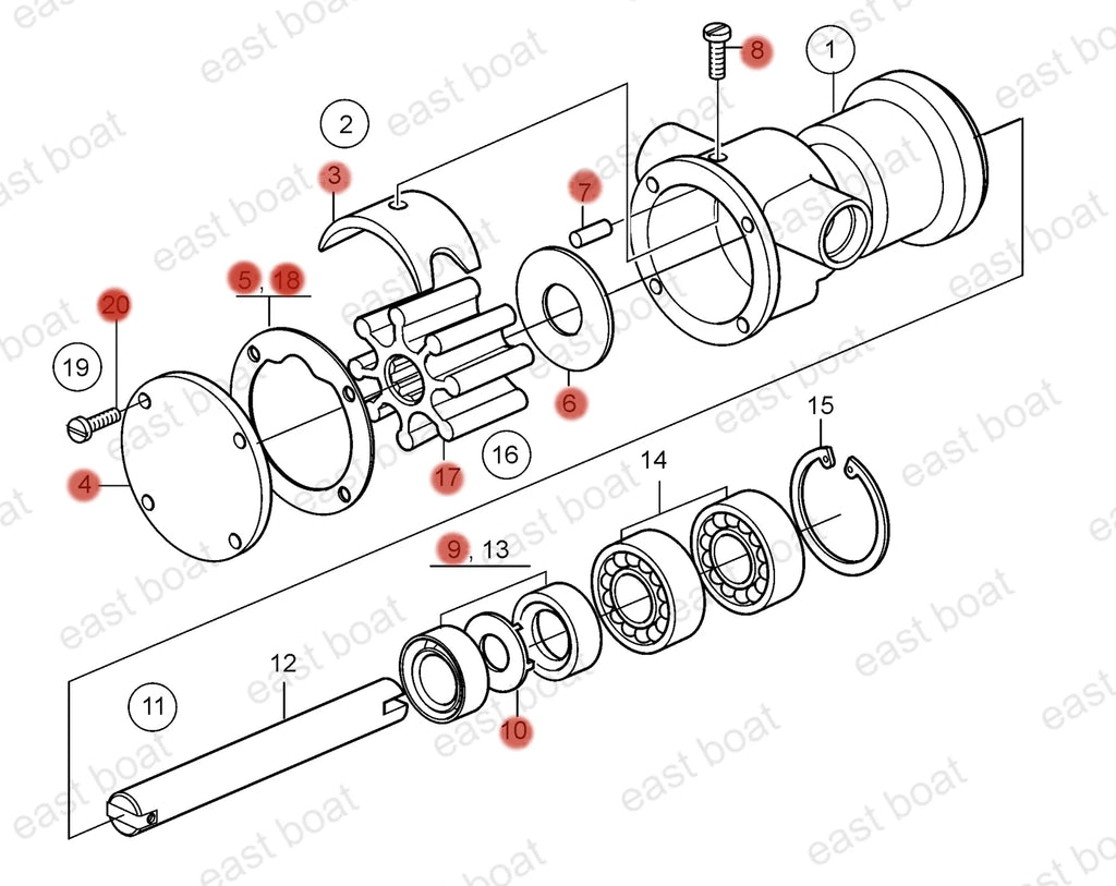 Water Pump Repair Kit for Volvo Penta MB10A MD11 MD11C MD11D (21951368)