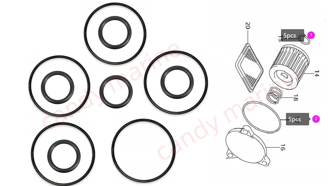 5pcs Oil Filter O Ring Seal Kit for Suzuki DF 8 9.9 15 20 (N/A) 09280-54001 09280-13004