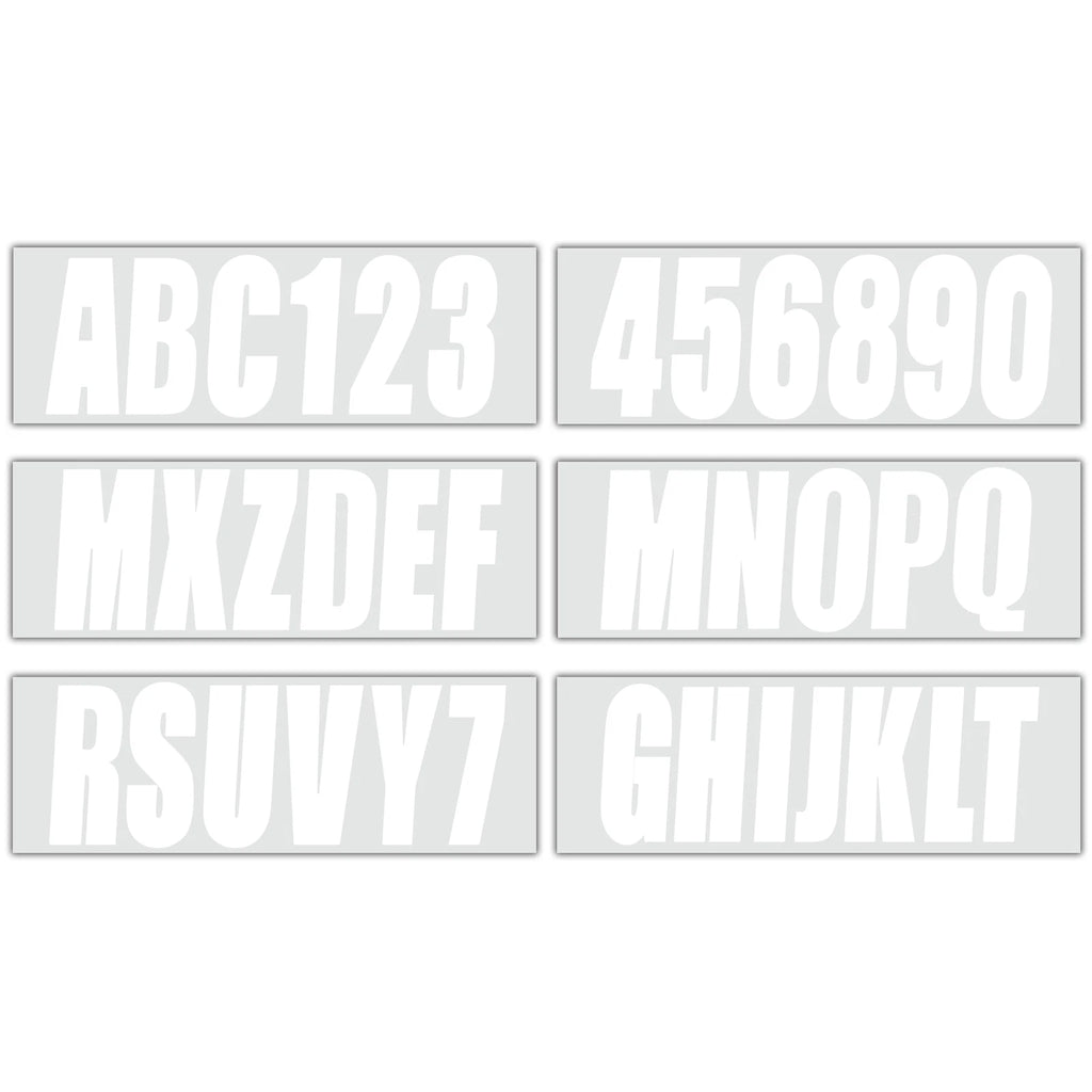 Set of 4 White Boat Registration Decals A-Z 0-9