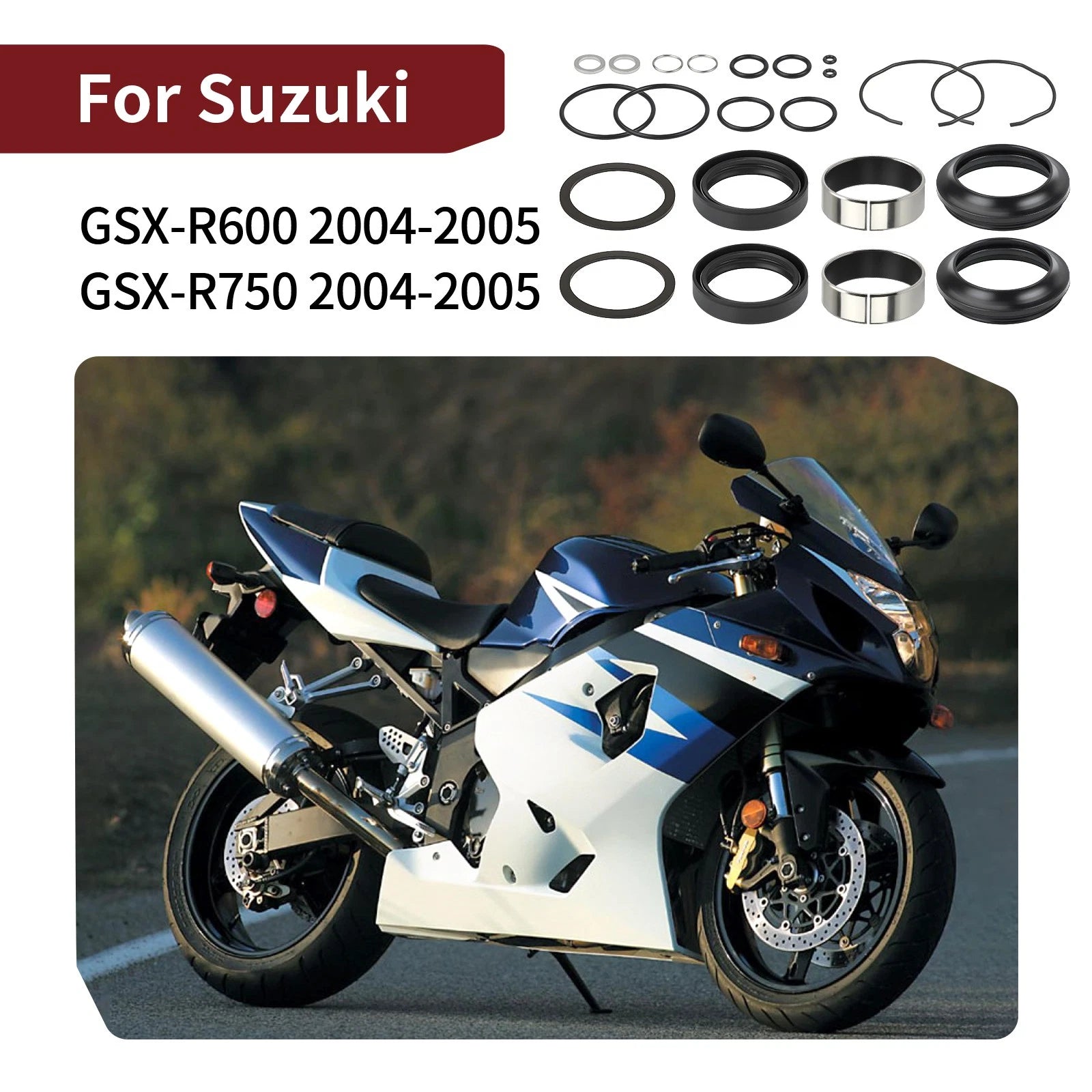 Fork Damper Bushing Dust Oil Seals Kit for Suzuki GSX-R600 GSX-R750 (2006–2019)