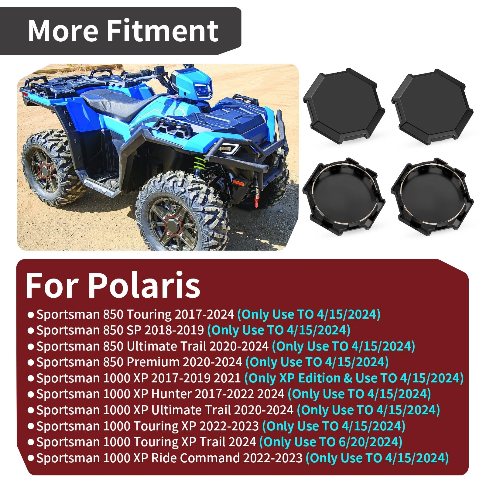 Wheel Hub Cap Set of 4 for Polaris Sportsman 850 Ultimate Trail (2020–2024)