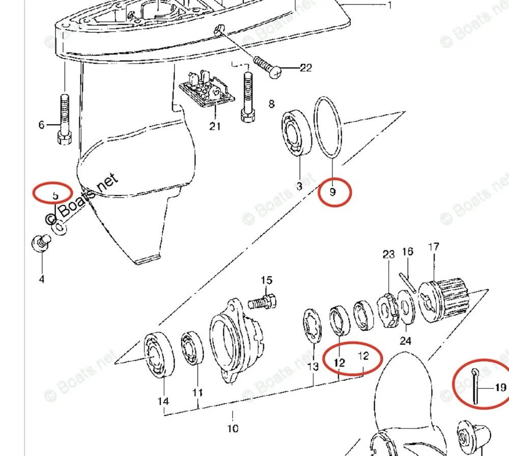 Lower Unit Oil Seal & O-ring Set for Suzuki Outboard (09282-12008, 09282-12003)