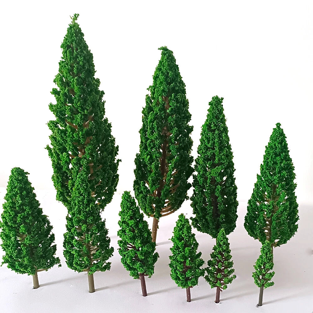 10pc Miniature Pine Trees for Model Railroad Scenery (Scale 1:50-1:400)