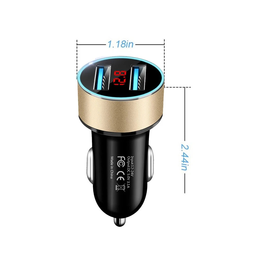 Universal Dual USB Car Charger 3.1A with LED Display 12-24V