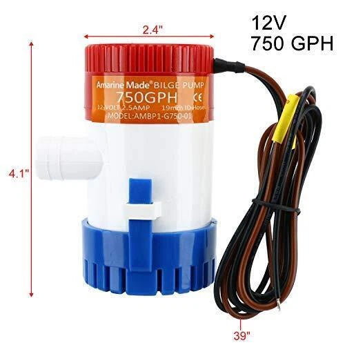 12V 750GPH Electric Bilge Pump for Boat Marine (Submersible Sump)