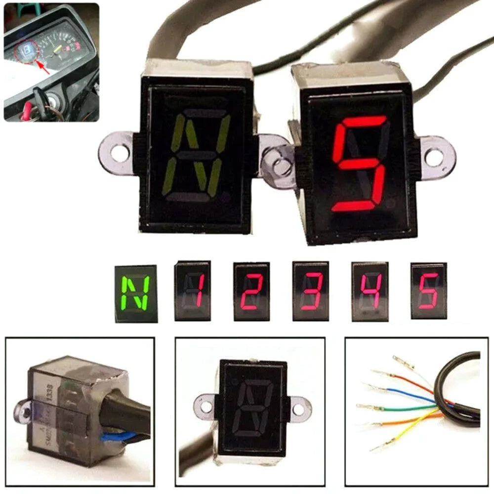 Motorcycle Gear Display Indicator Light N-5 Speed Shift Level Gauge Universal