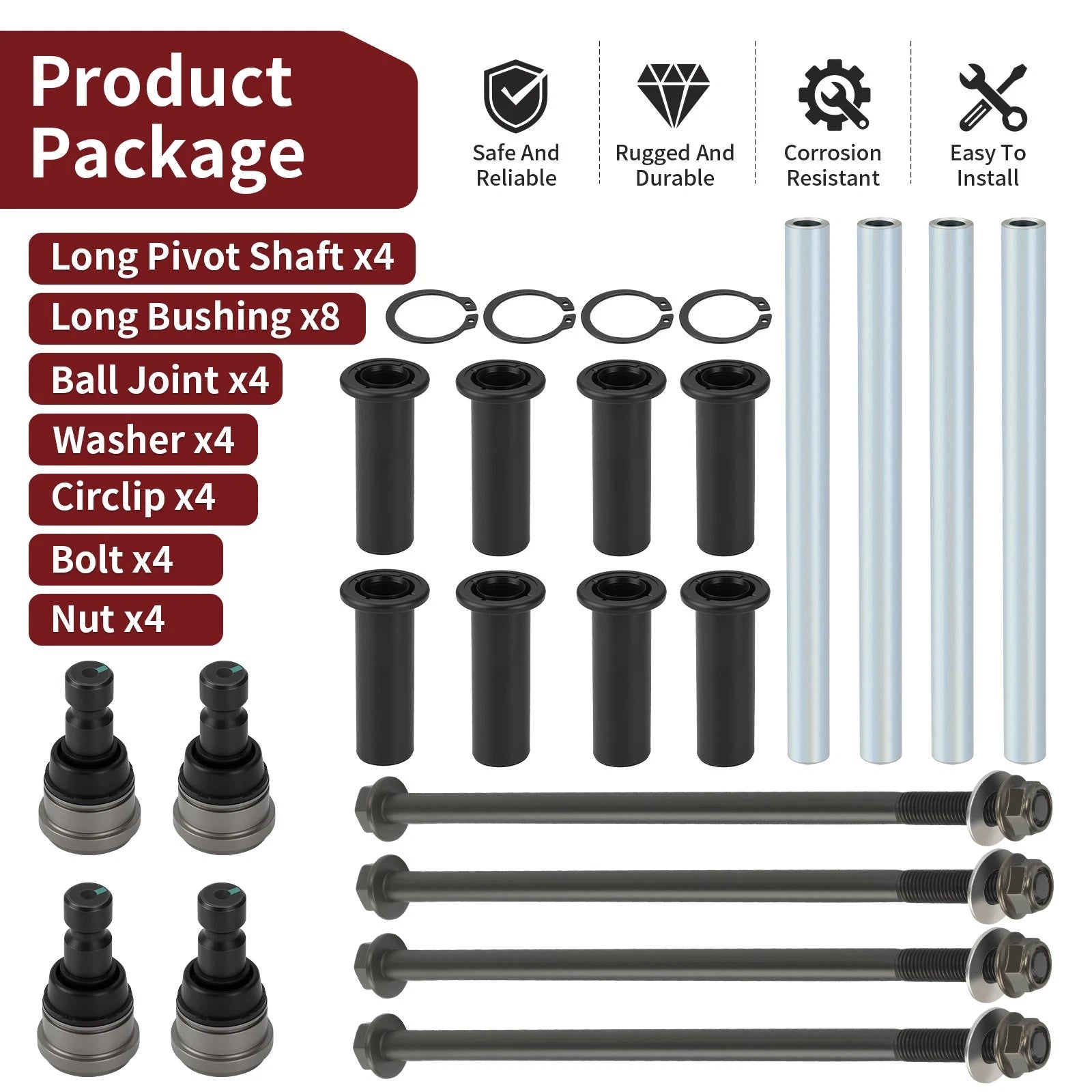 Front Upper A Arm Pivot Bushing Ball Joint Kit for Polaris RZR 800 S 4 (2008–2014)