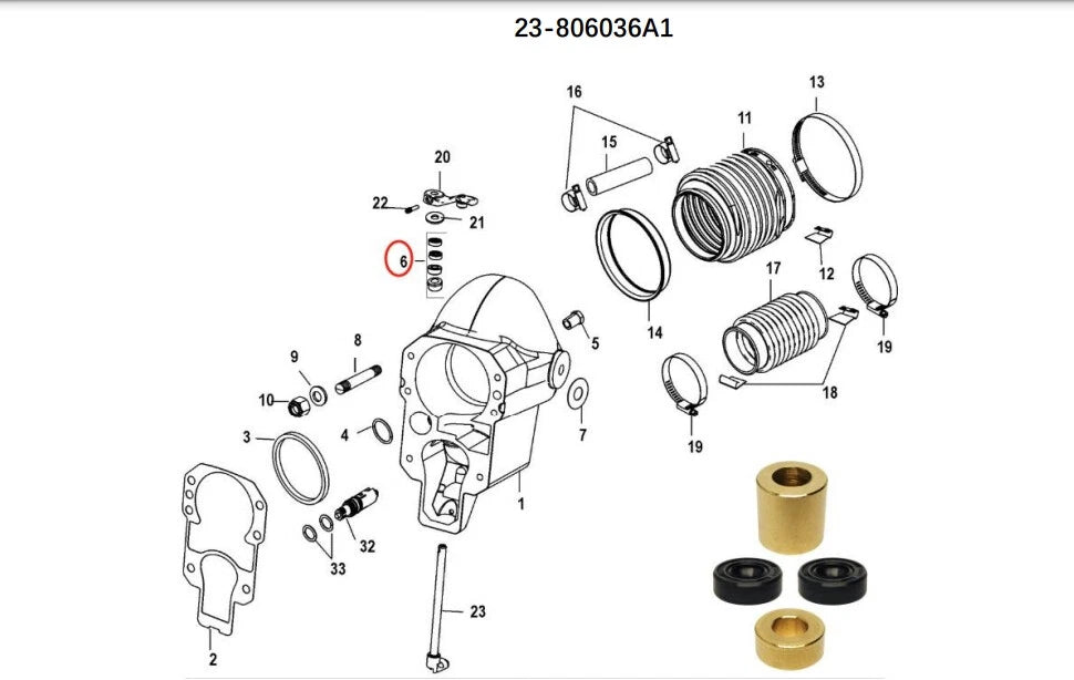Shift Shaft Bushing Kit for Mercruiser Alpha 1 Gen II (Replaces 18-3760, 23-806036A1)