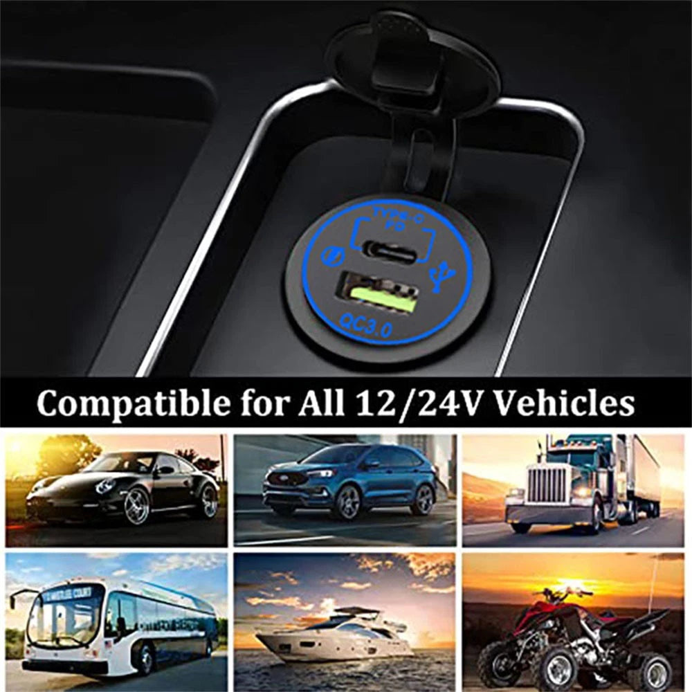 12V-24V Car Cigarette Lighter Socket USB Fast Charger Adapter