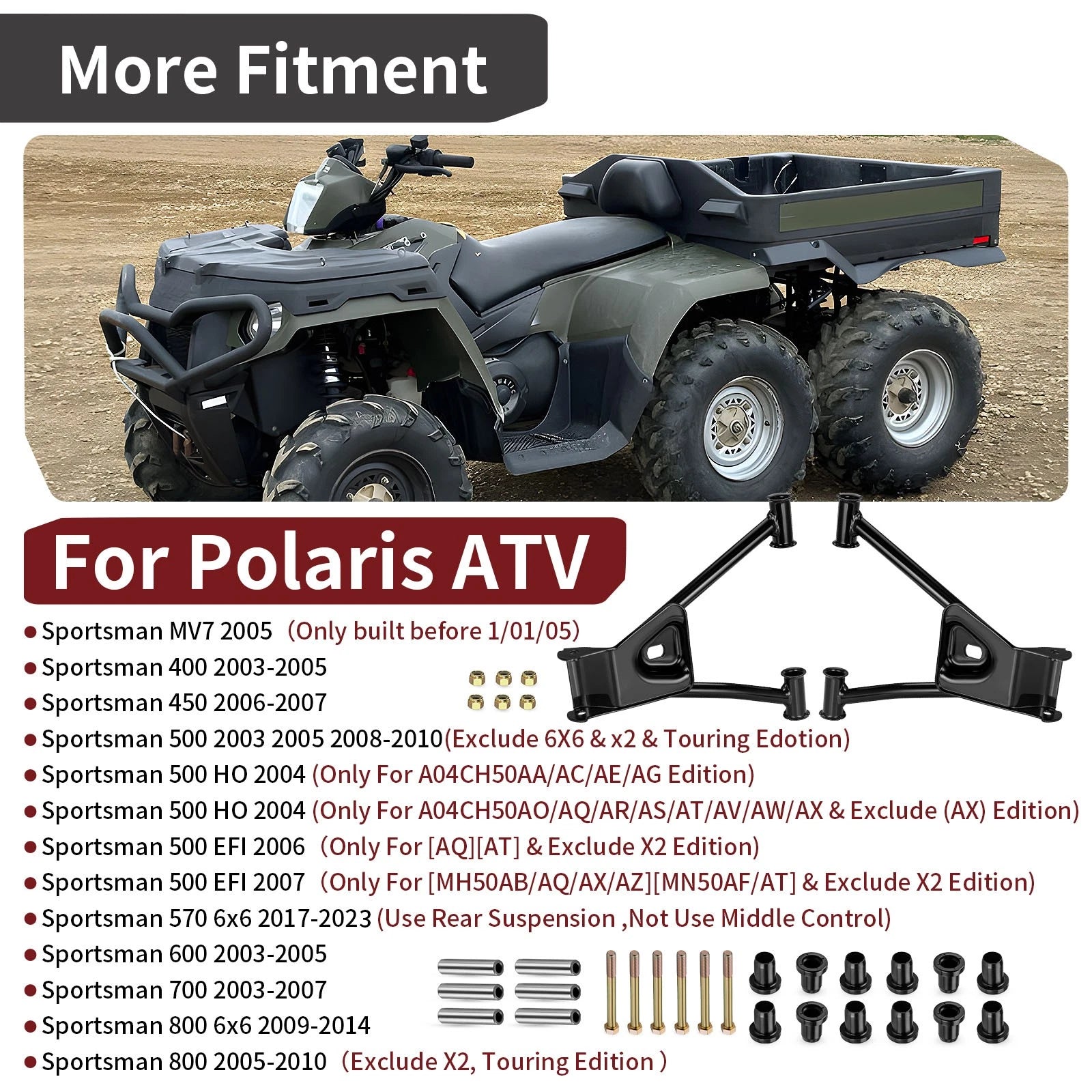 Rear Upper A-Arm Set w/ Bushing Kit for Polaris Sportsman 450 (2006–2007)