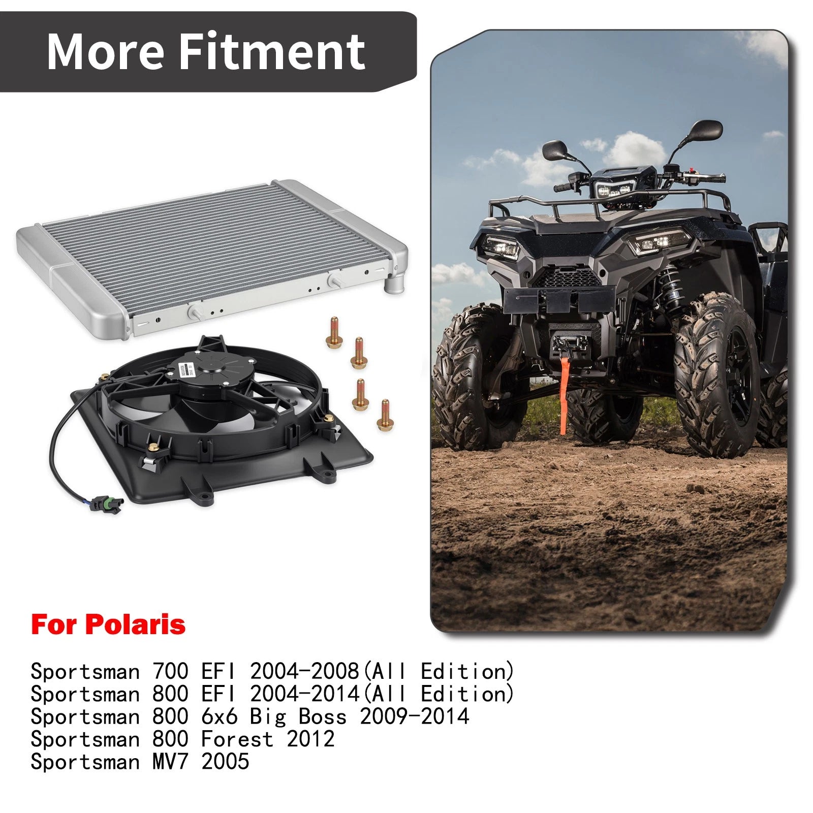 Aluminum Radiator & Cooling Fan for Polaris Sportsman 700 (2002–2006)