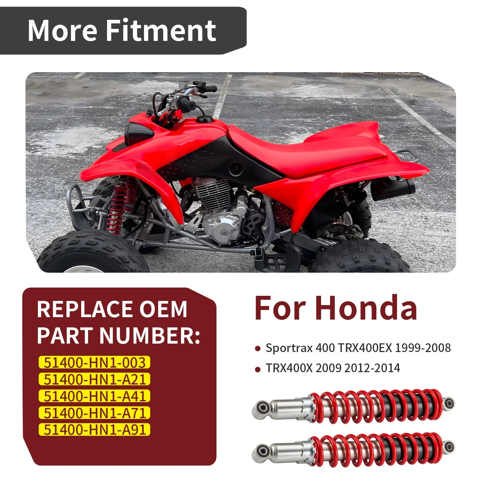 2X Front Shock Absorber for Honda Sportrax 400 TRX400EX (1999–2008) Red