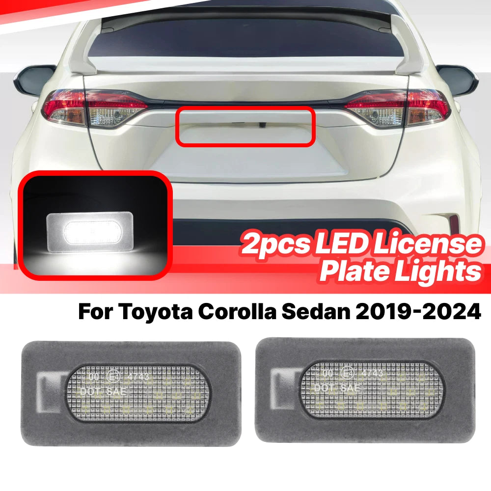 2X LED License Plate Tag Lights for Toyota Corolla (2019–2024) 6000K