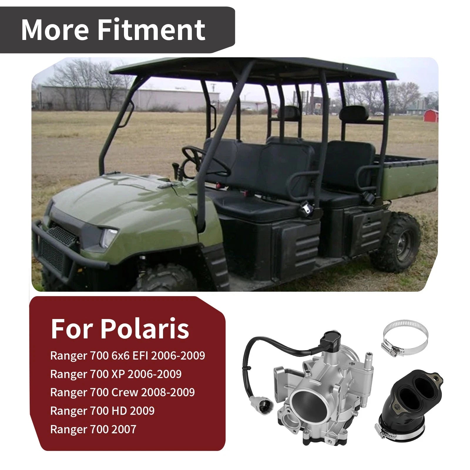 Throttle Body & Adapter Boot for Polaris Ranger 700 6x6 Crew (2006–2009) 2203925 1203160