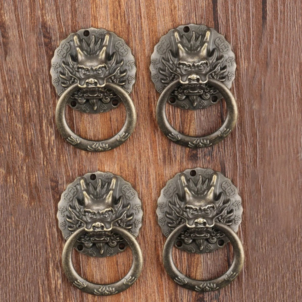 Set of 4 Antique Dragon Head Cabinet Knobs for Drawer Door Hardware