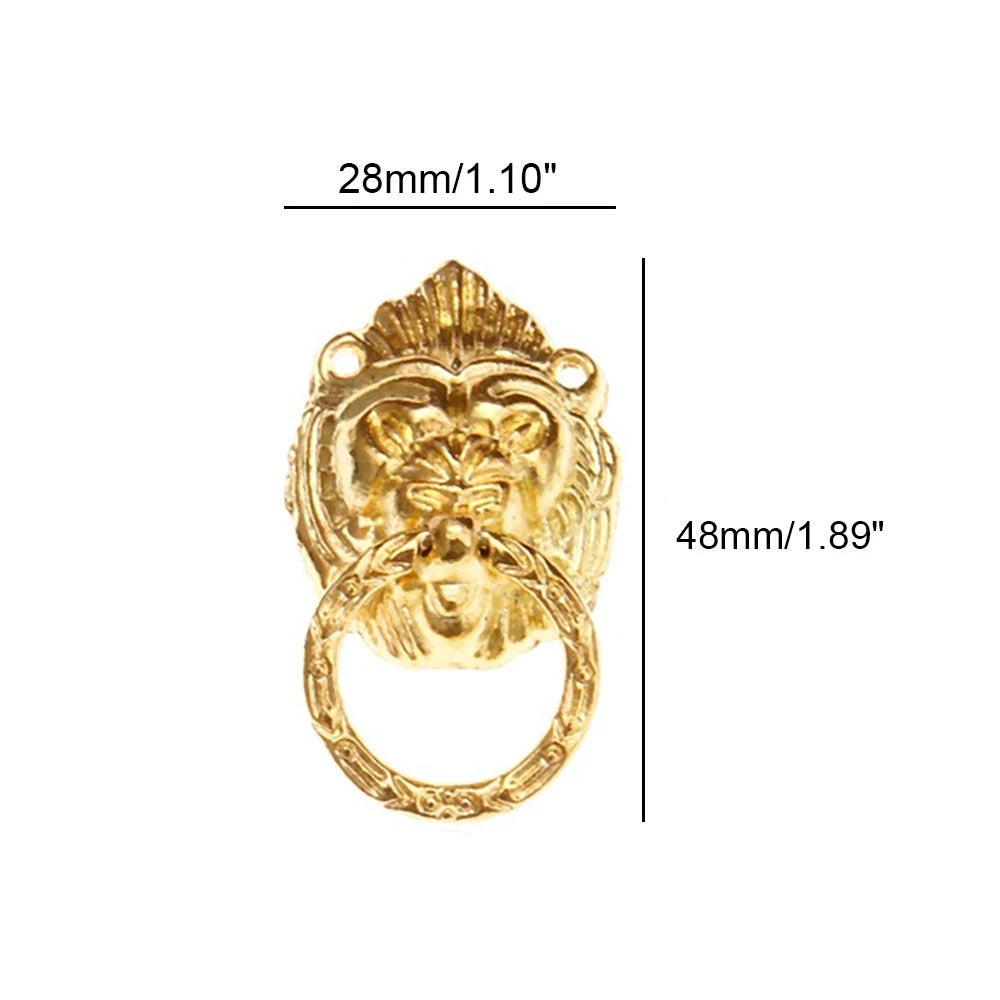 5X Gold Lion Head Drop Ring Drawer Knob Pulls for Cabinets