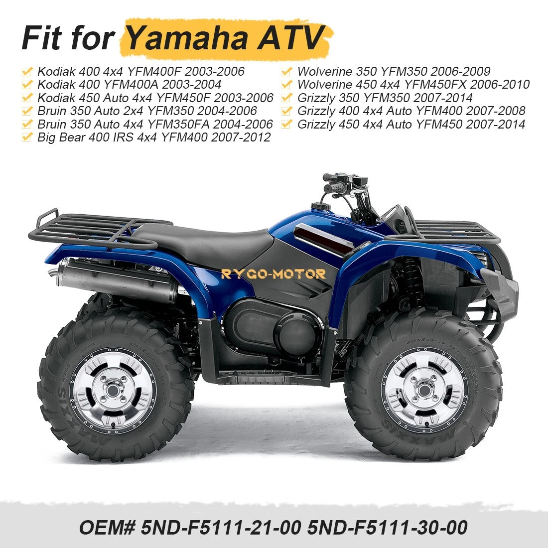 Front Left or Right Hub for Yamaha Grizzly 350 400 450 Big Bear 400 (2007–2012)