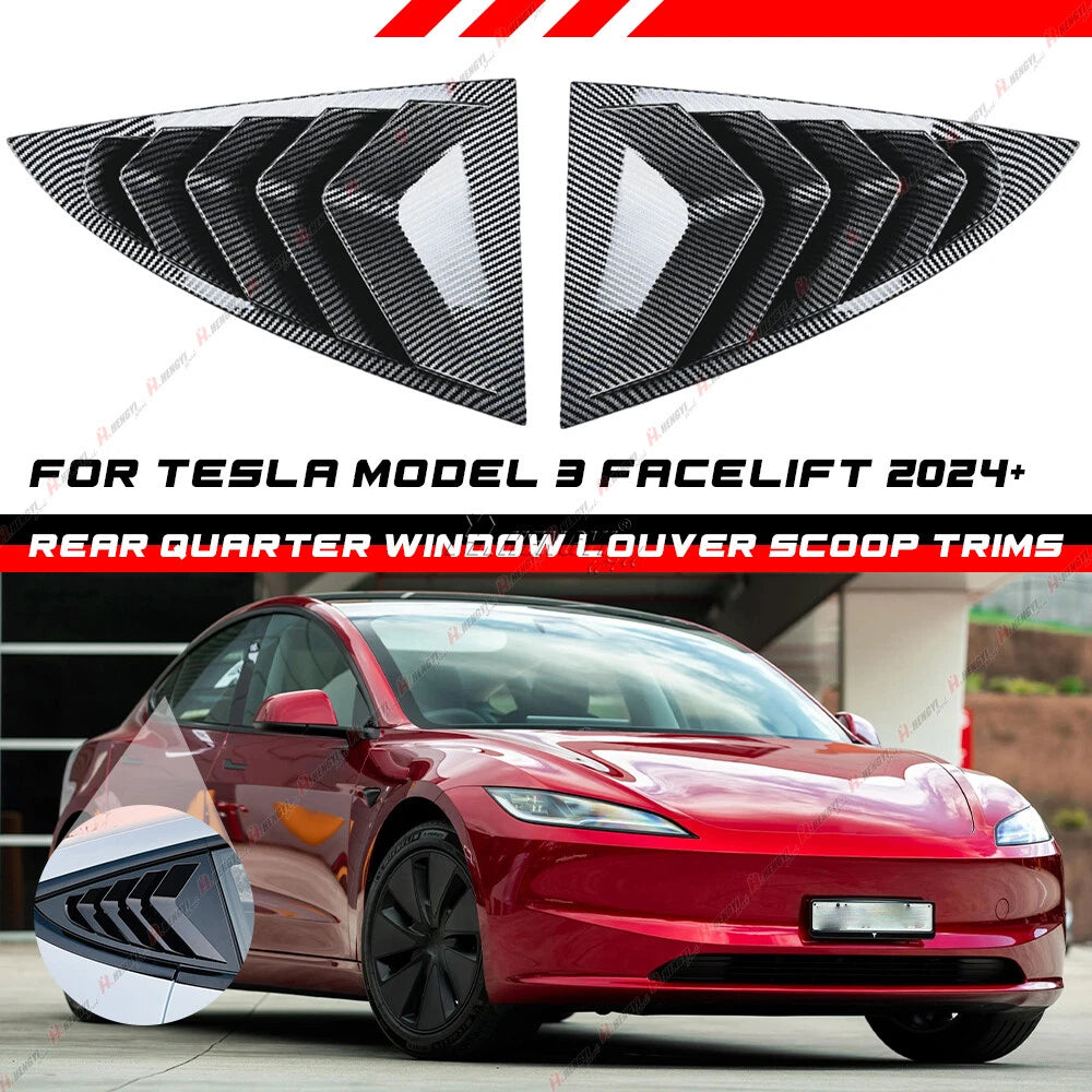 Carbon Look Rear Side Window Louver Shutter Cover for Tesla Model 3 (2024–2024)