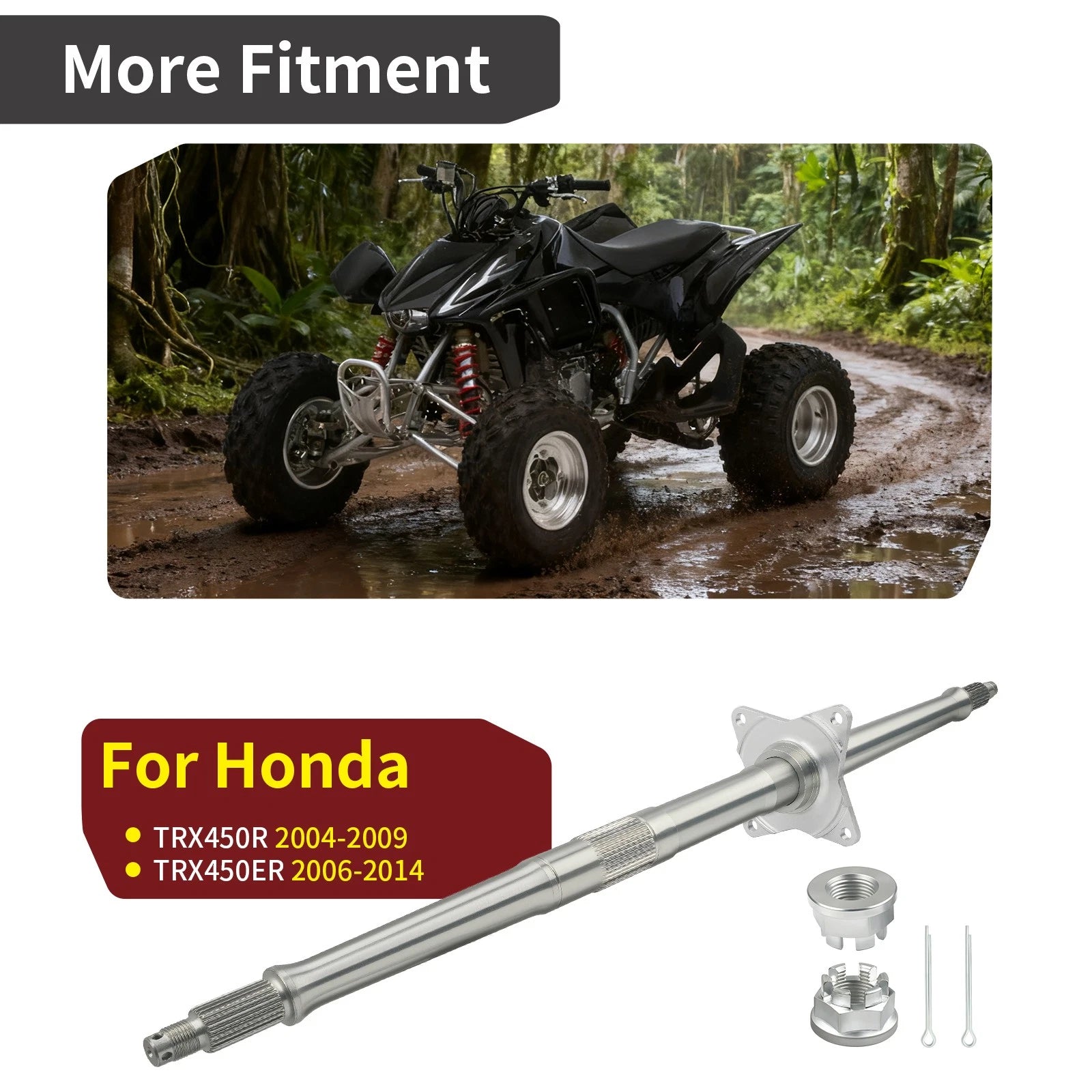 Rear Wheel Axle Shaft + Nuts for Honda TRX450R TRX450ER (2004–2014) 42310-HP1-000