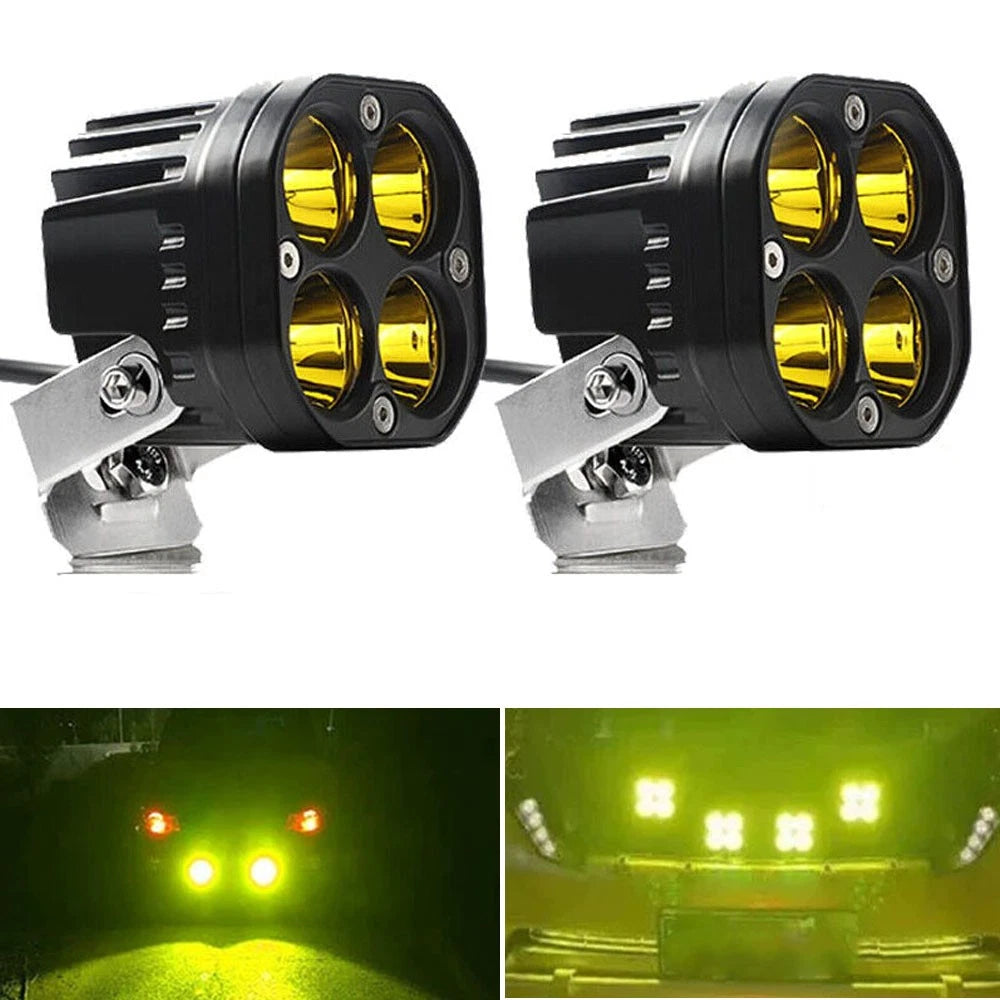 Set of 4 Yellow 3-Inch LED Work Light Cube Pods for Driving Fog Lamp
