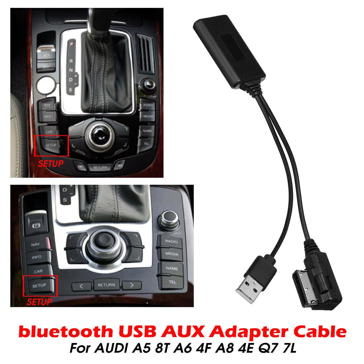 Set of 2 Wireless Bluetooth AUX Audio Cable Adapters for Audi Q7 A5 A6 (2006–2020)