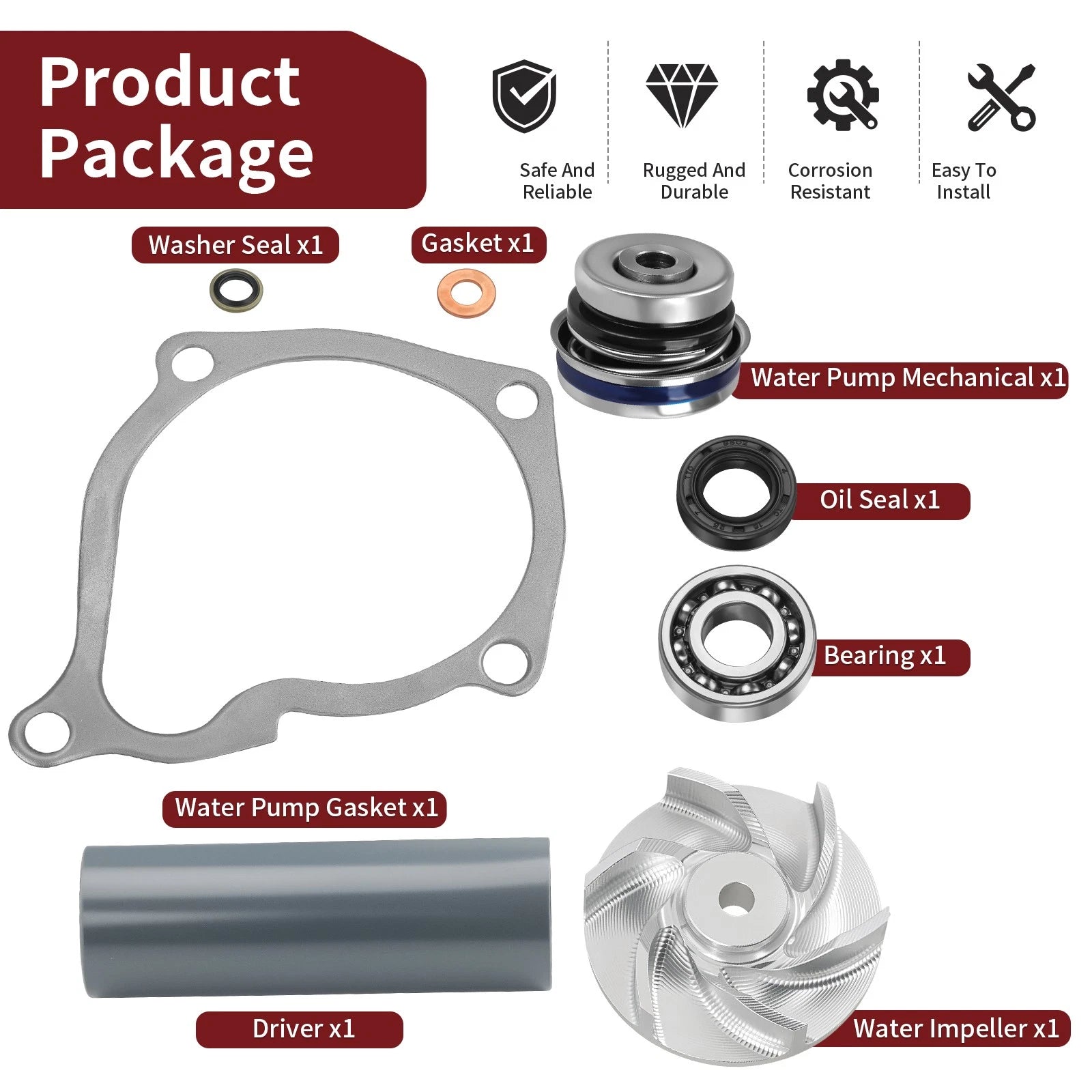 Water Pump Seal Rebuild Kit with Impeller Driver for Polaris Sportsman 500 (1996–2013)