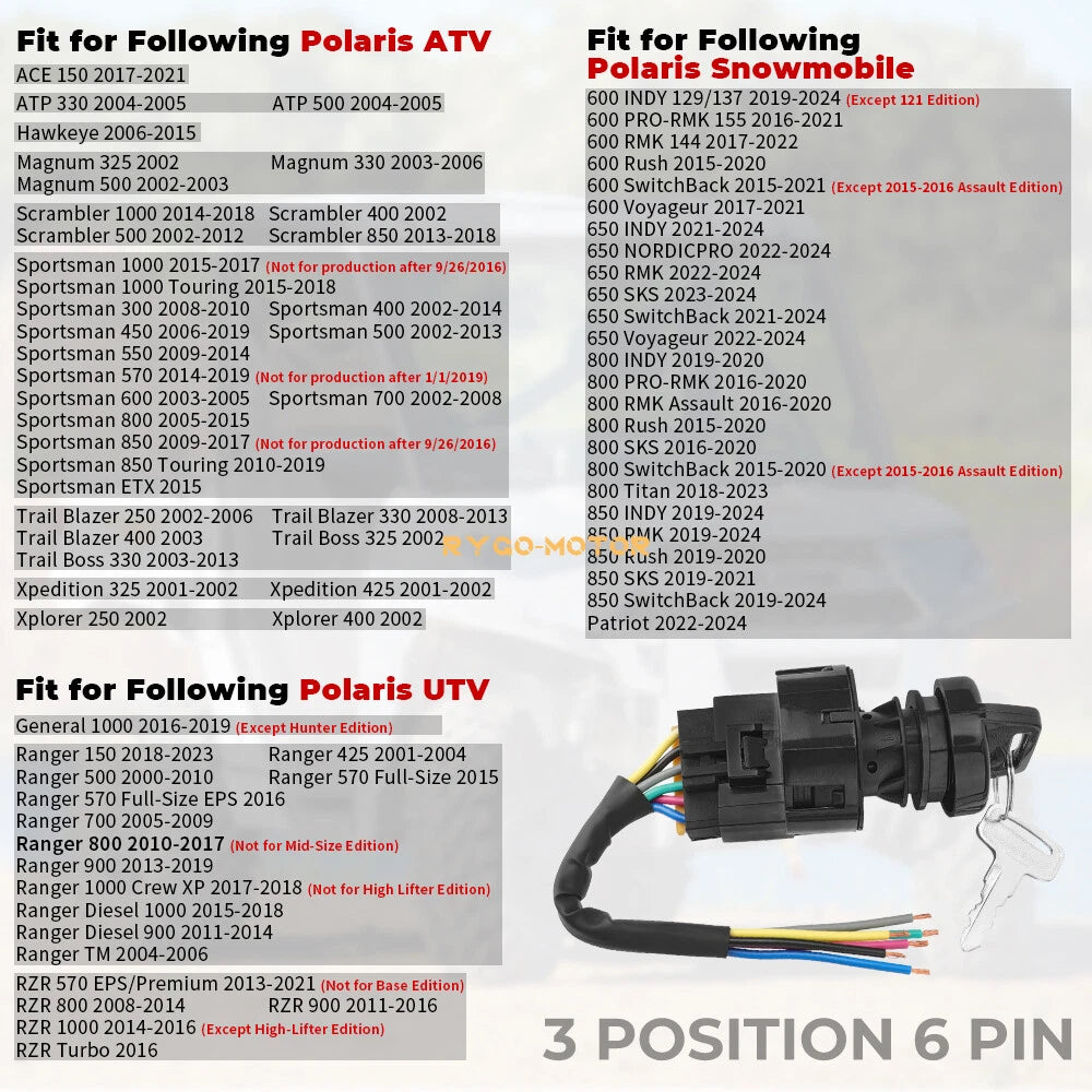 Ignition Key Switch for Polaris Sportsman 400 500 550 600 700 800 (3 Position)
