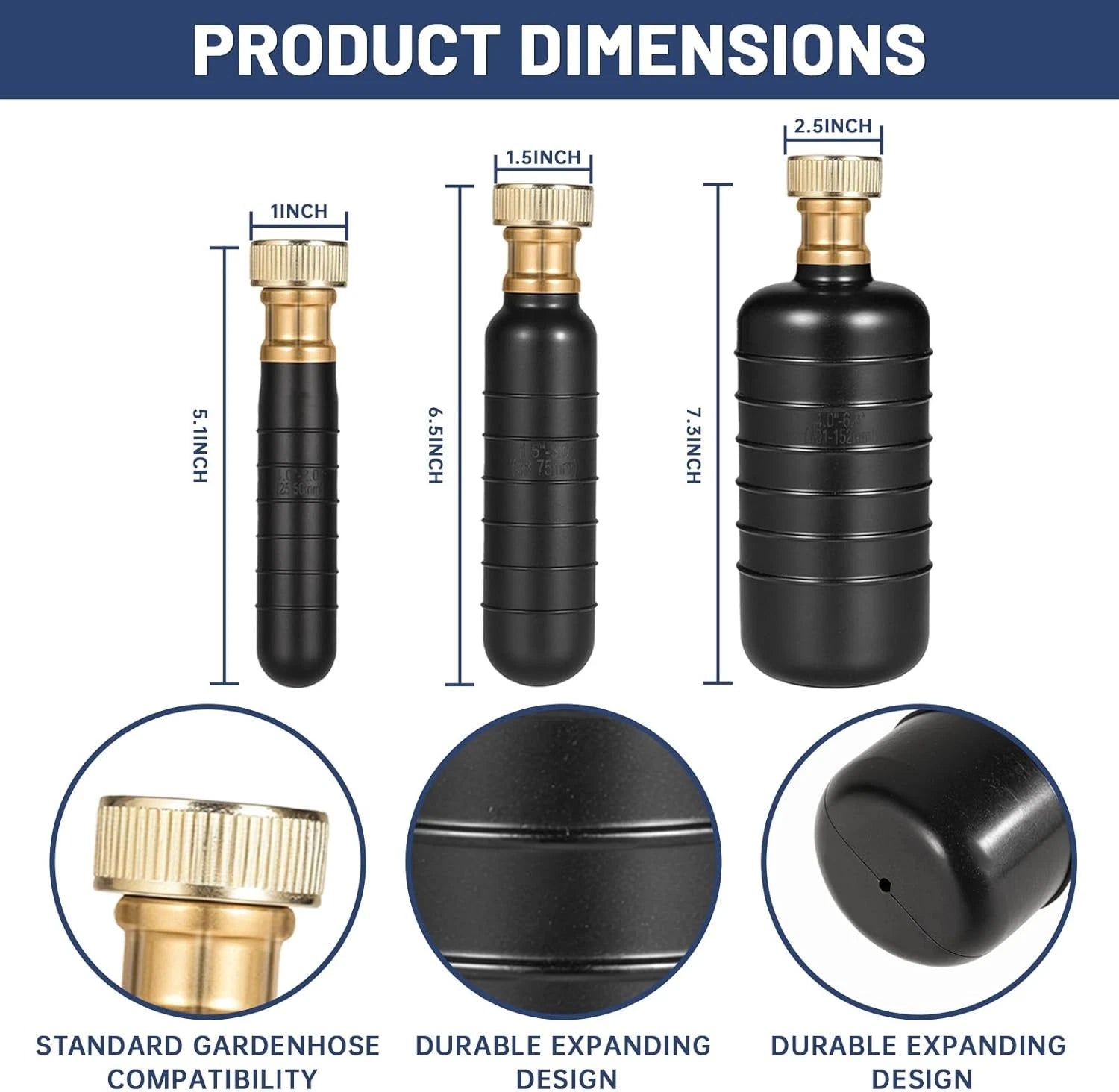 3PCS Drain Cleaning Tool Kit 1-6in Pipe Bladder 40-80 PSI for Sink Shower Sewer