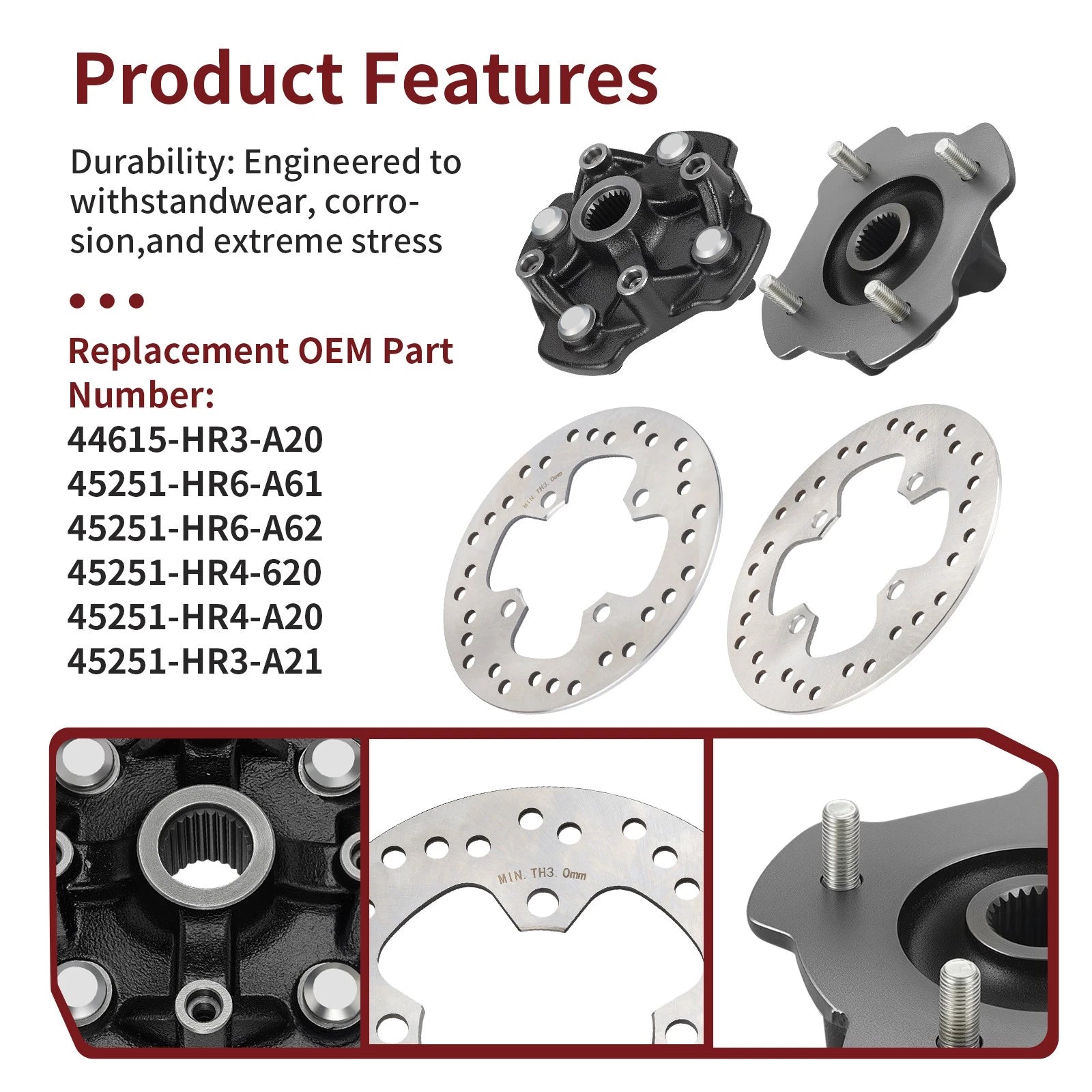 Set of 2 Wheel Hubs & Brake Discs for Honda Foreman Rubicon 500 (2015–2019)