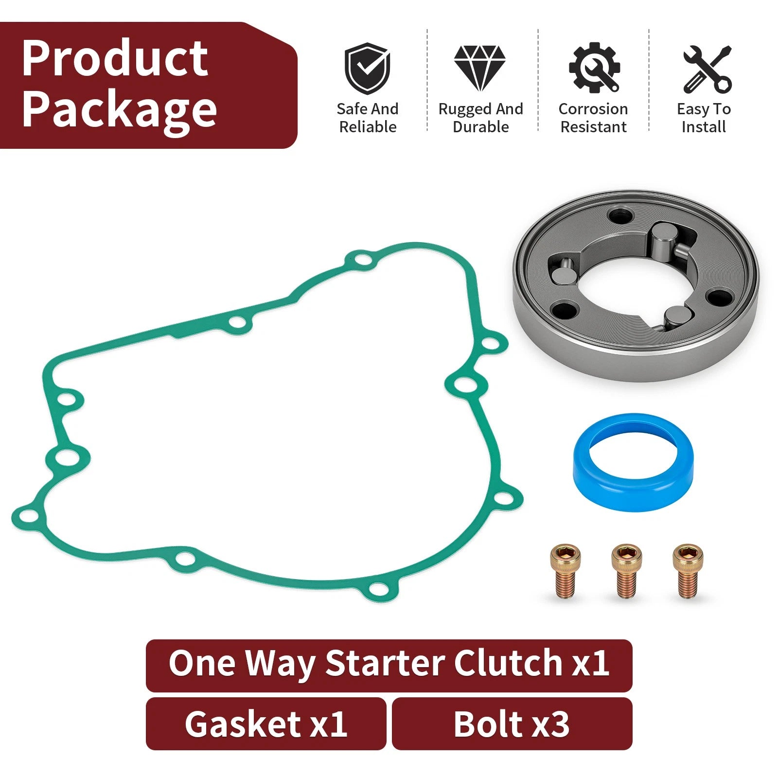 Starter Clutch One Way Bearing & Gasket Bolts for Kawasaki Bayou 250 (2003–2011)