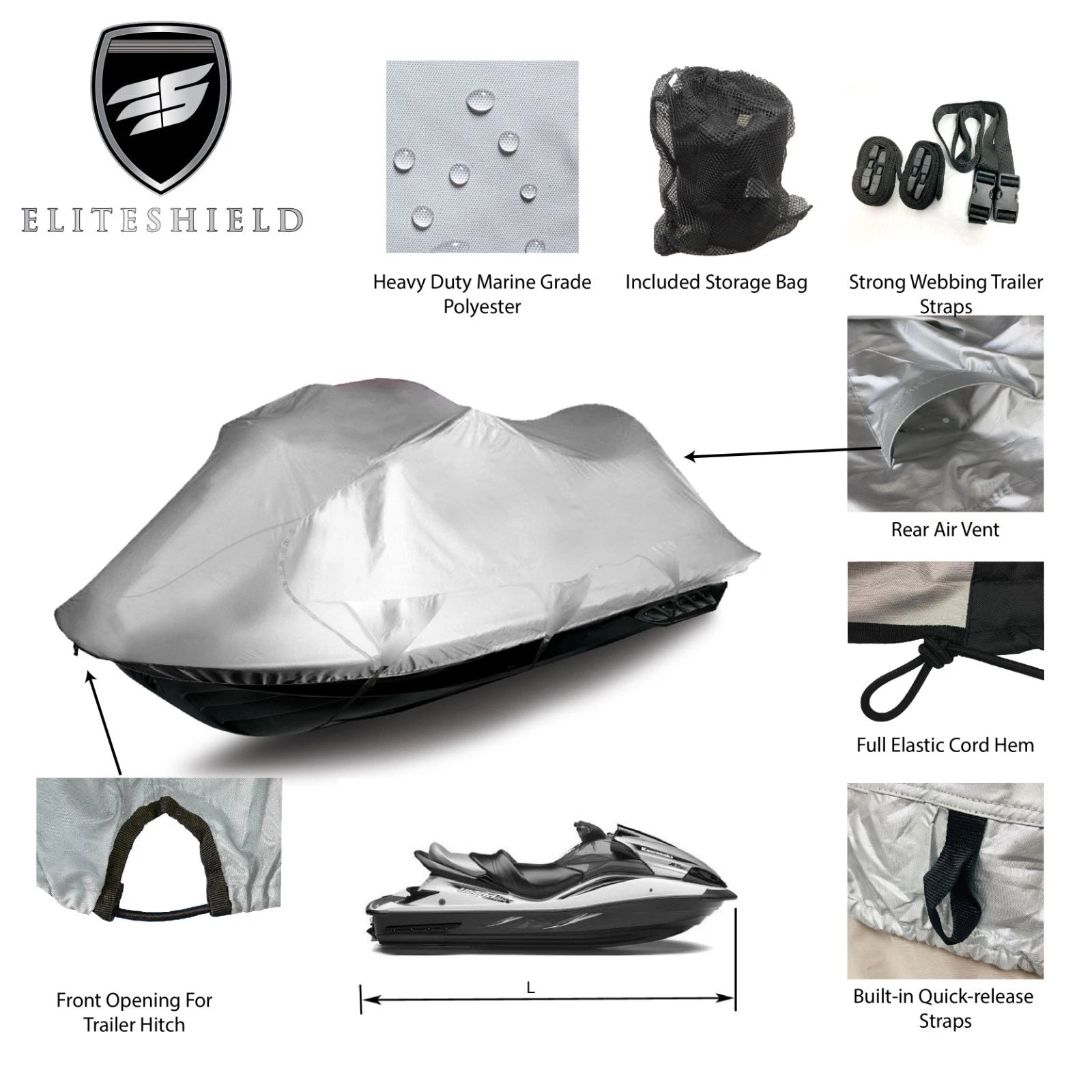 EliteShield Waterproof Storage Cover for Yamaha Jet Ski PWC (6 Sizes)