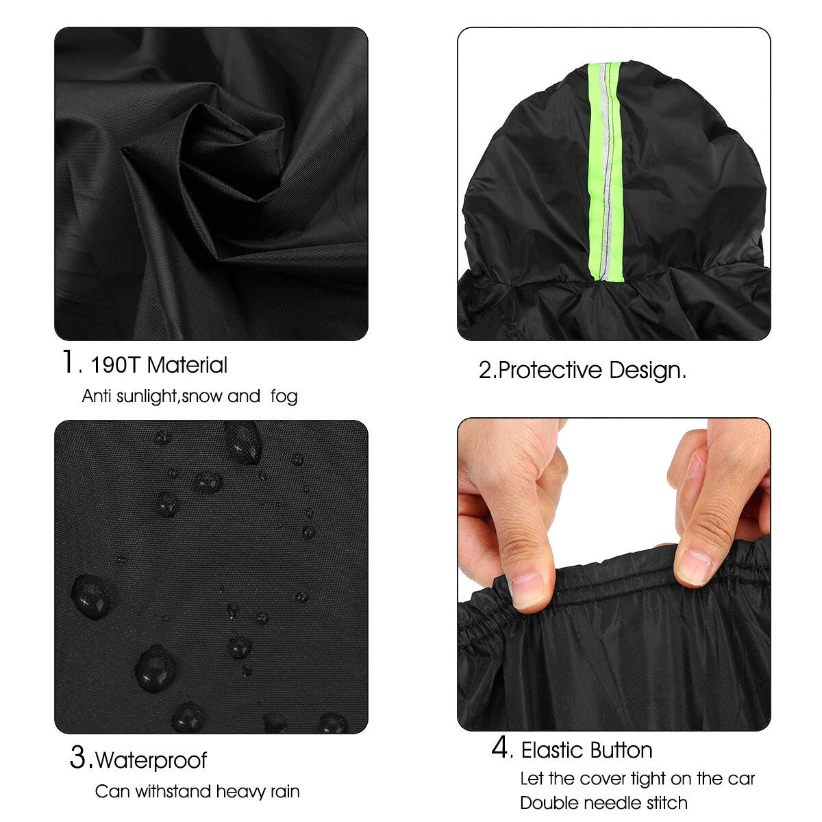 Car Cover for Hatchback (190T Black, Waterproof, Reflective Strip)