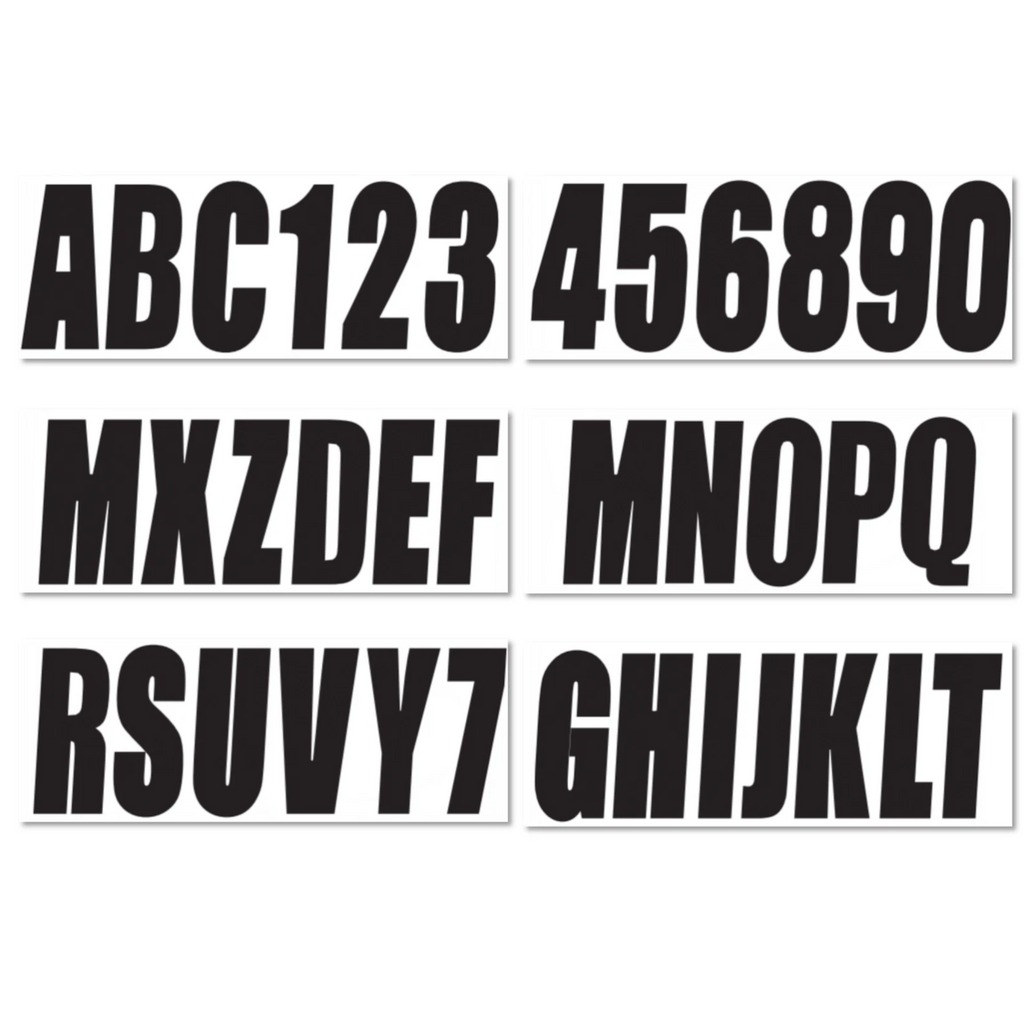 Set of 4 Waverunner Jetski PWC Registration Numbers A-Z 0-9 (Black)