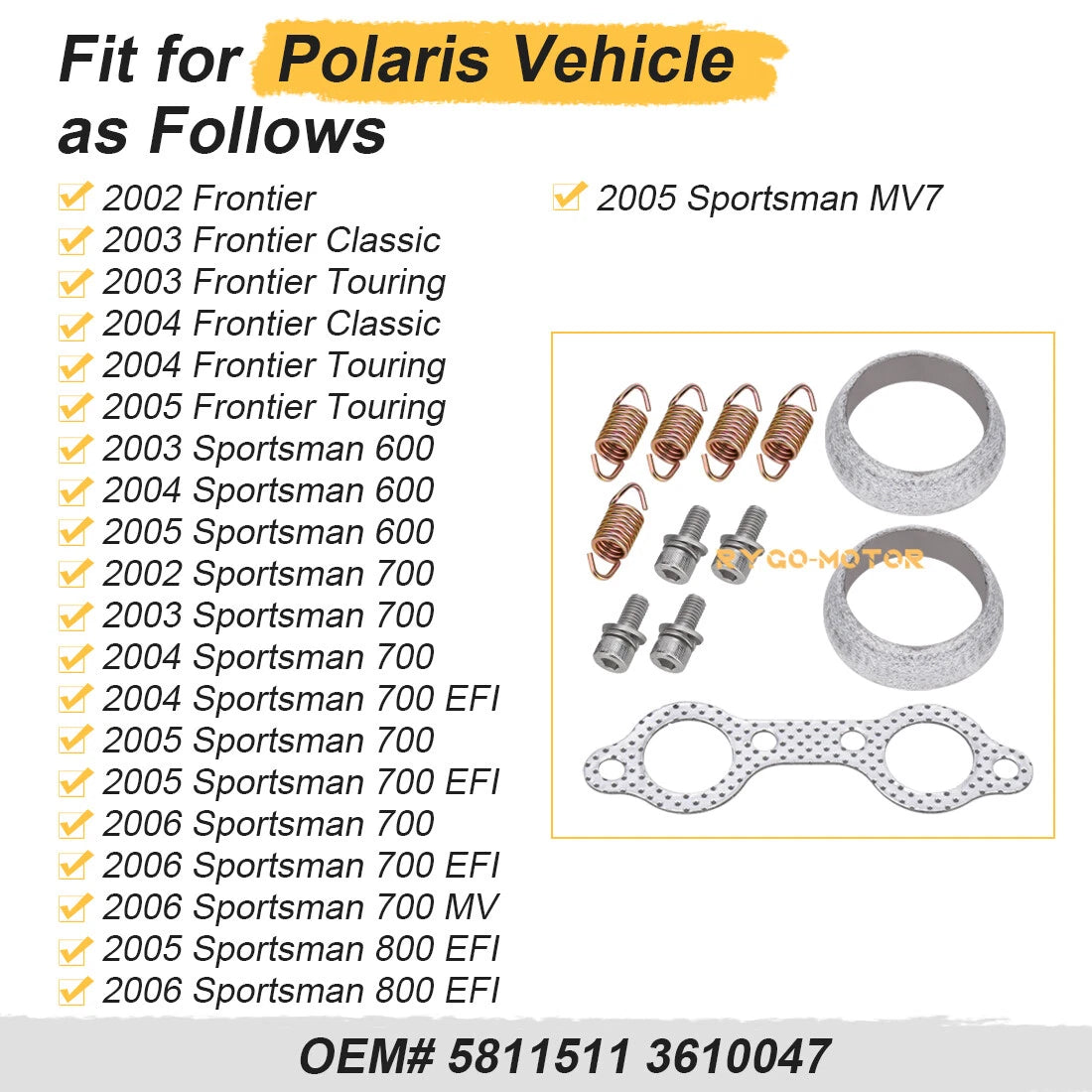 Exhaust Muffler Gasket Seal Spring Rebuild Kit for Polaris Sportsman (2002–2014)