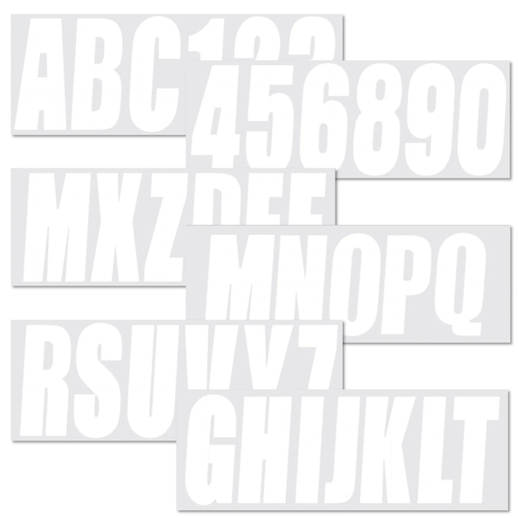 Set of 4 White Decals for Boat Registration Letters A-Z & Numbers 0-9