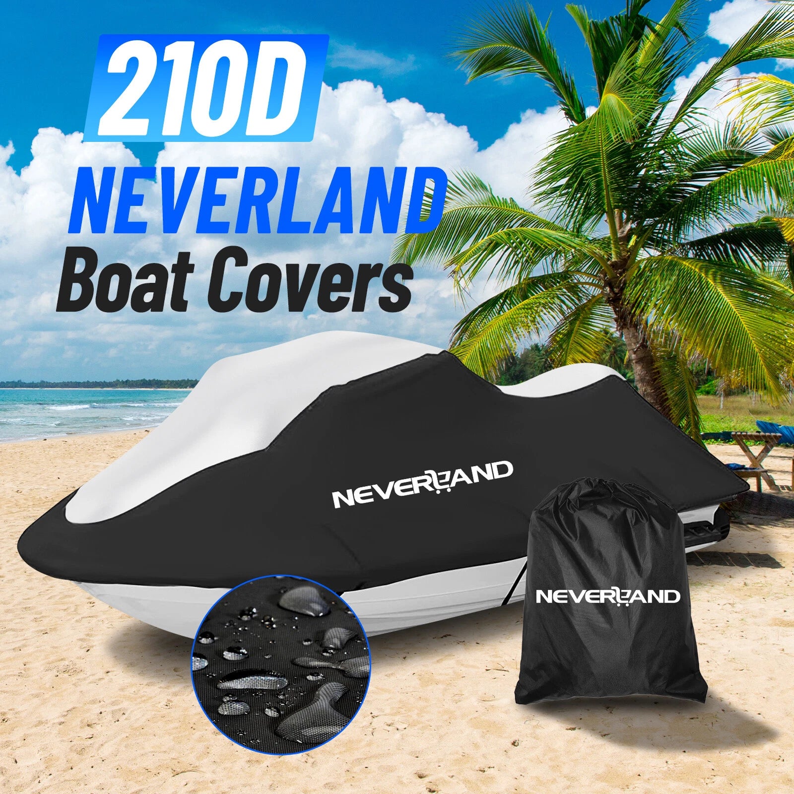 Trailerable Jet Ski Cover for Jet Skis up to 120" - Waterproof Heavy Duty Black