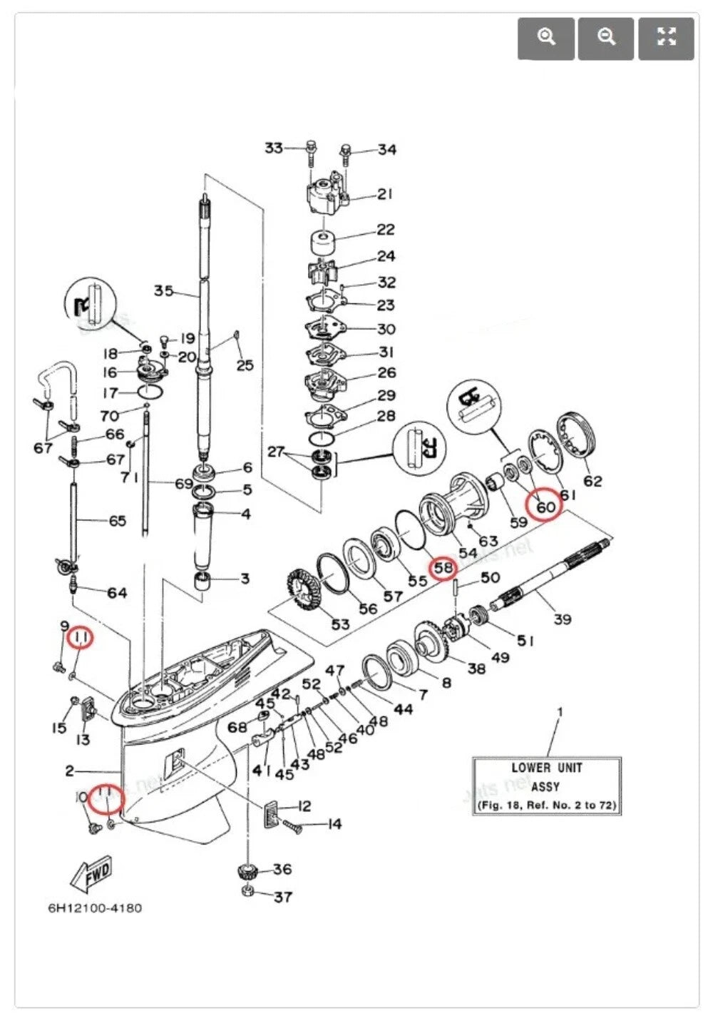 Lower Unit Gearcase Seal Kit for Yamaha 2-Stroke Outboard (93101-25M03, 90430-08003)