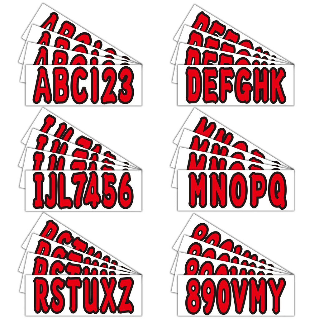 Set of 4 Boat Numbers and Letters Decal Stickers A-Z 0-9 Red