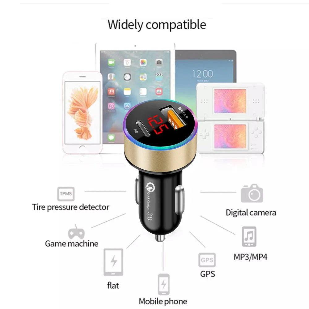 Fast Car Phone Charger QC3.0 USB PD Type-C for Universal Vehicles (2010–2023)