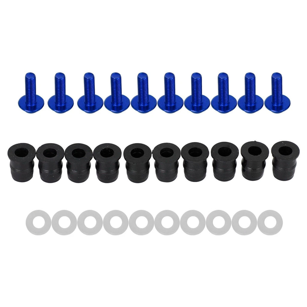 10X Motorcycle Wind Screen Shield Alu M5x16mm Screw Bolt Washers Kit Blue
