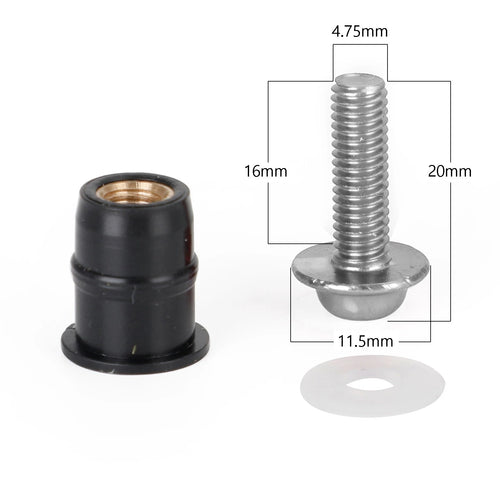 10x Aluminum M5x16mm Screen Bolts Rubber Well Nuts for Yamaha