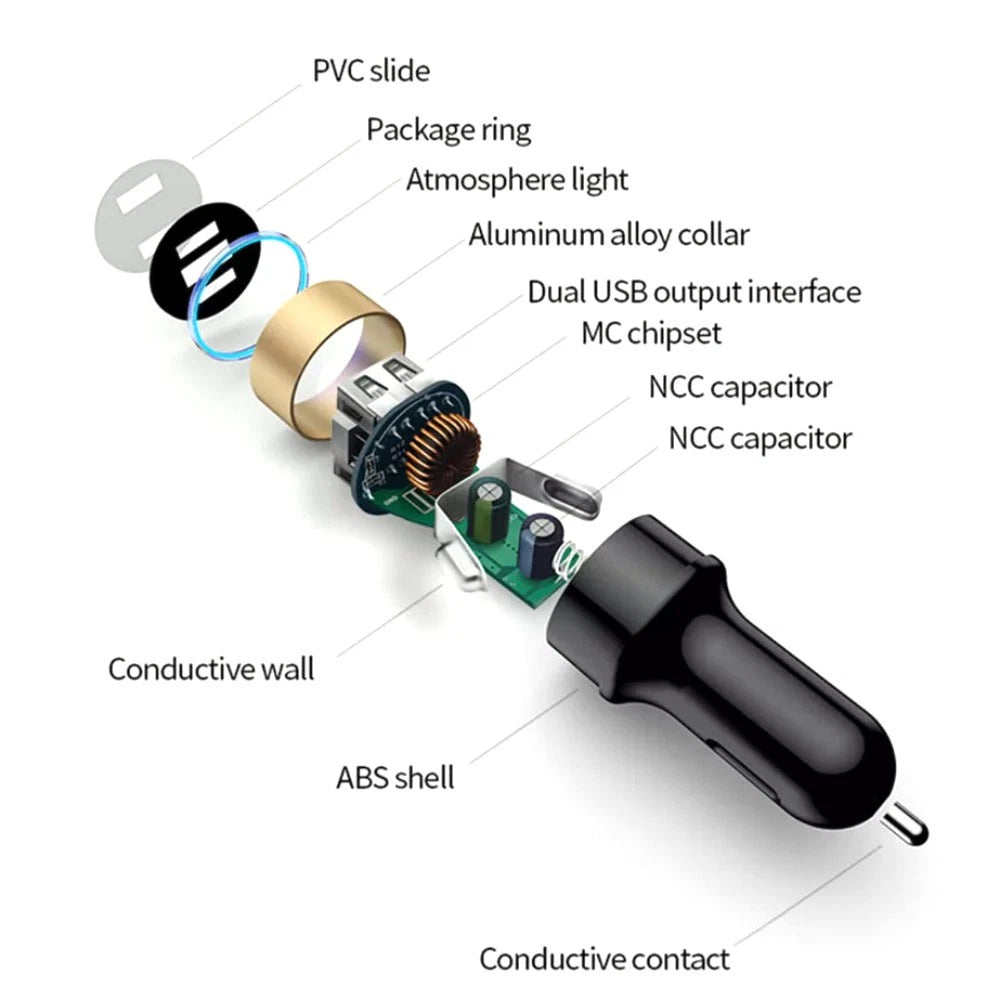 3.1A Dual USB Car Charger with LED Voltage Display for 12V-24V Vehicles