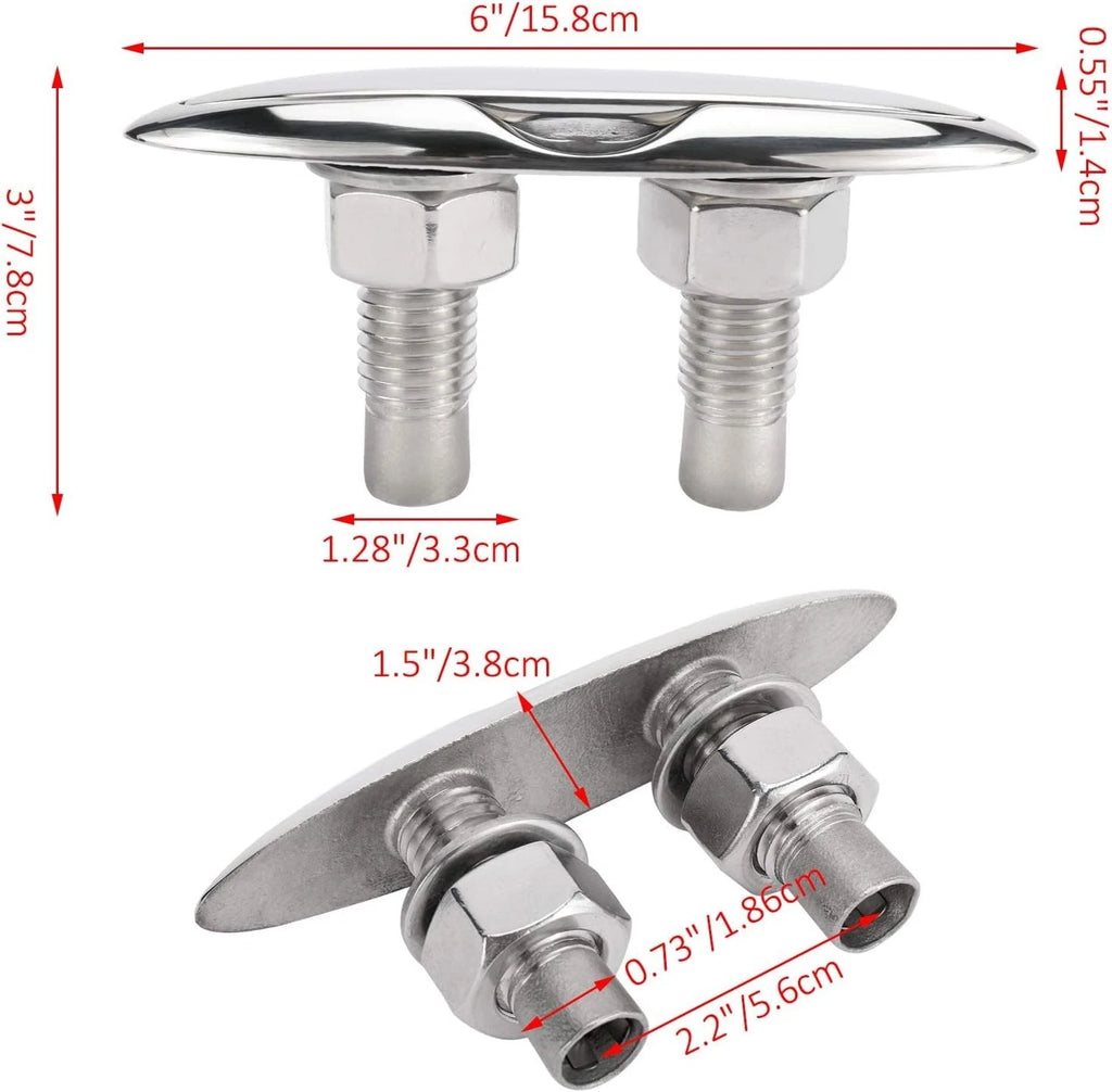 4X 6" Stainless Steel Pull Up Cleat for RV Yacht (Flush Mount)