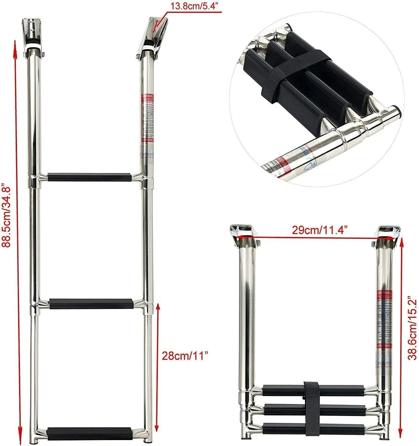 3-Step Stainless Steel Telescoping Boat Ladder for Pool Use