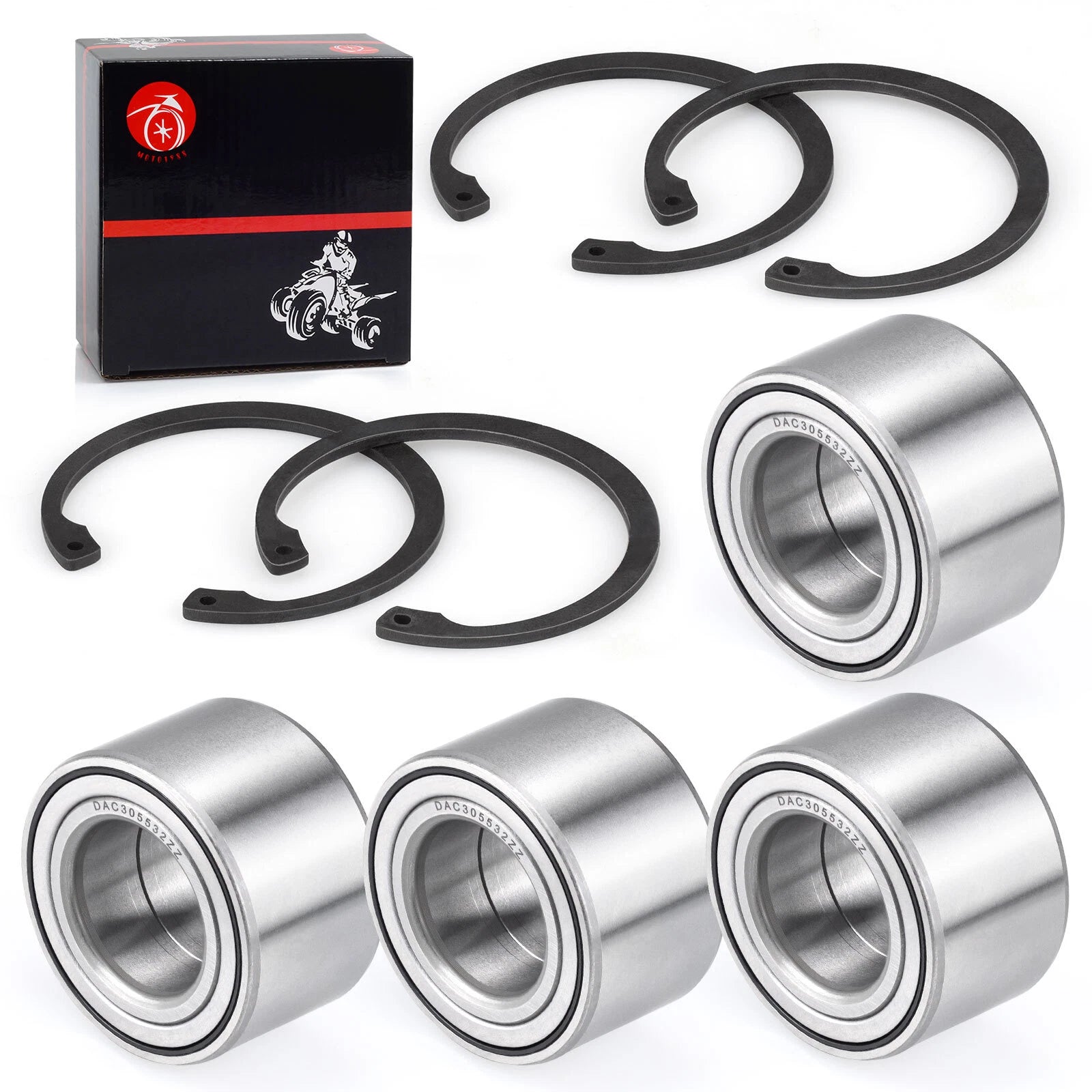 Set of 4 Front & Rear Wheel Bearings & Circlips for Arctic Cat 500 650 700 1000